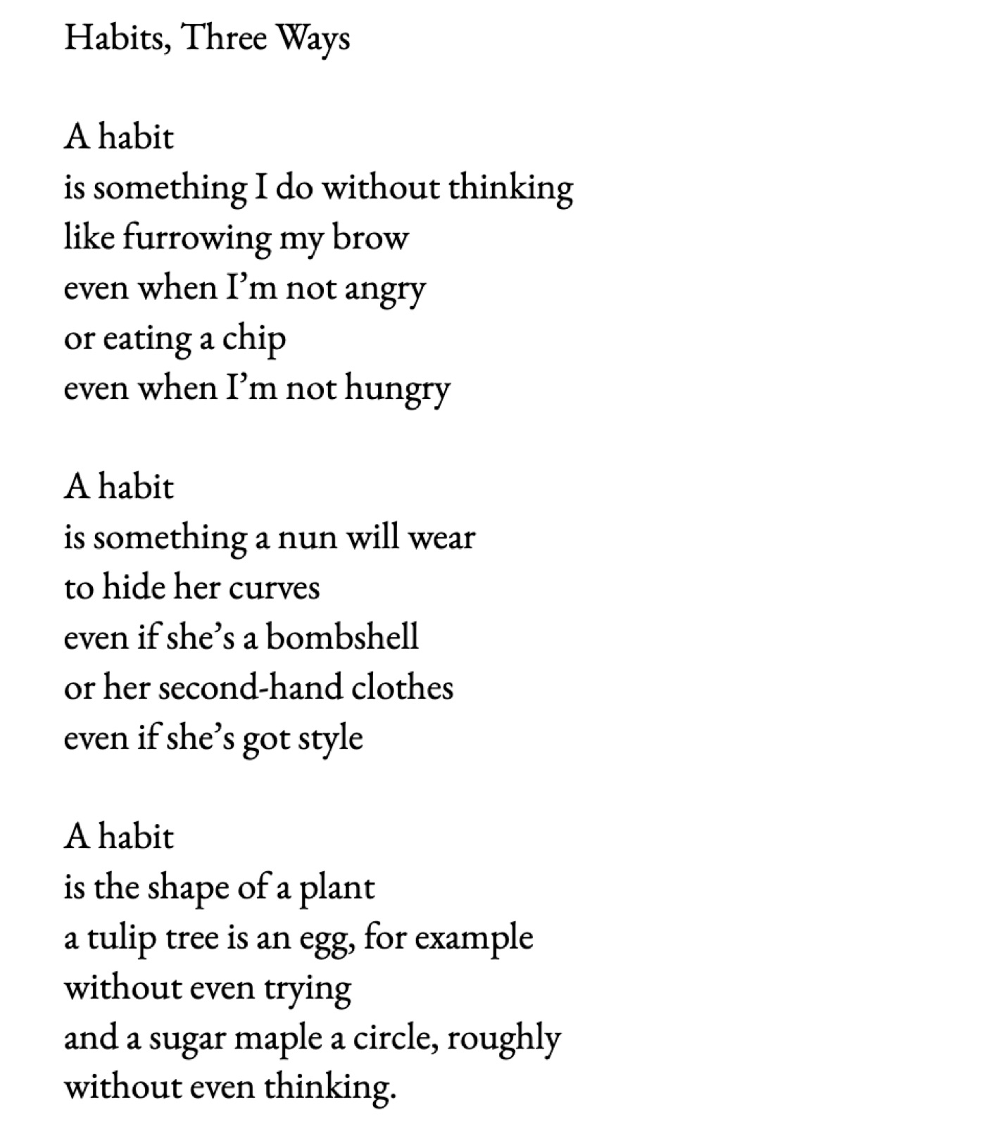 Habits, Three Ways (poem)