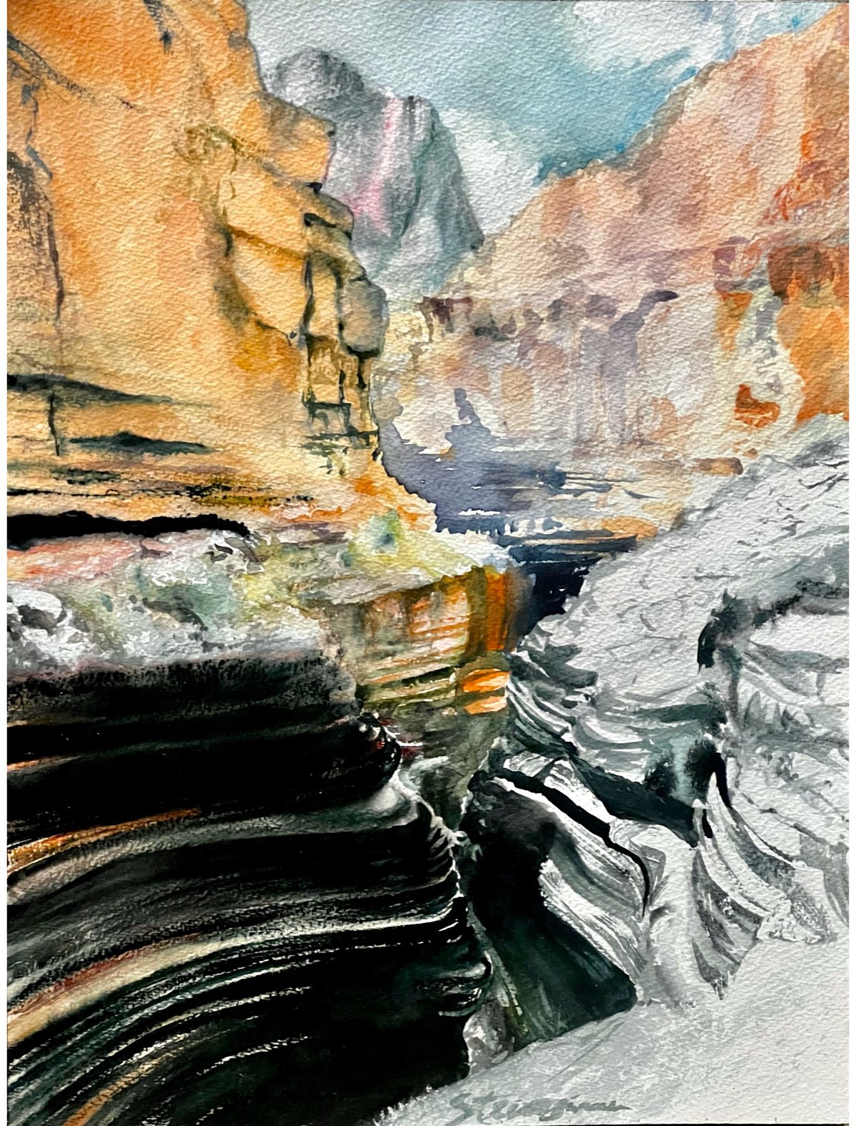 Deer Creek Narrows, watercolor by John Hermannsson